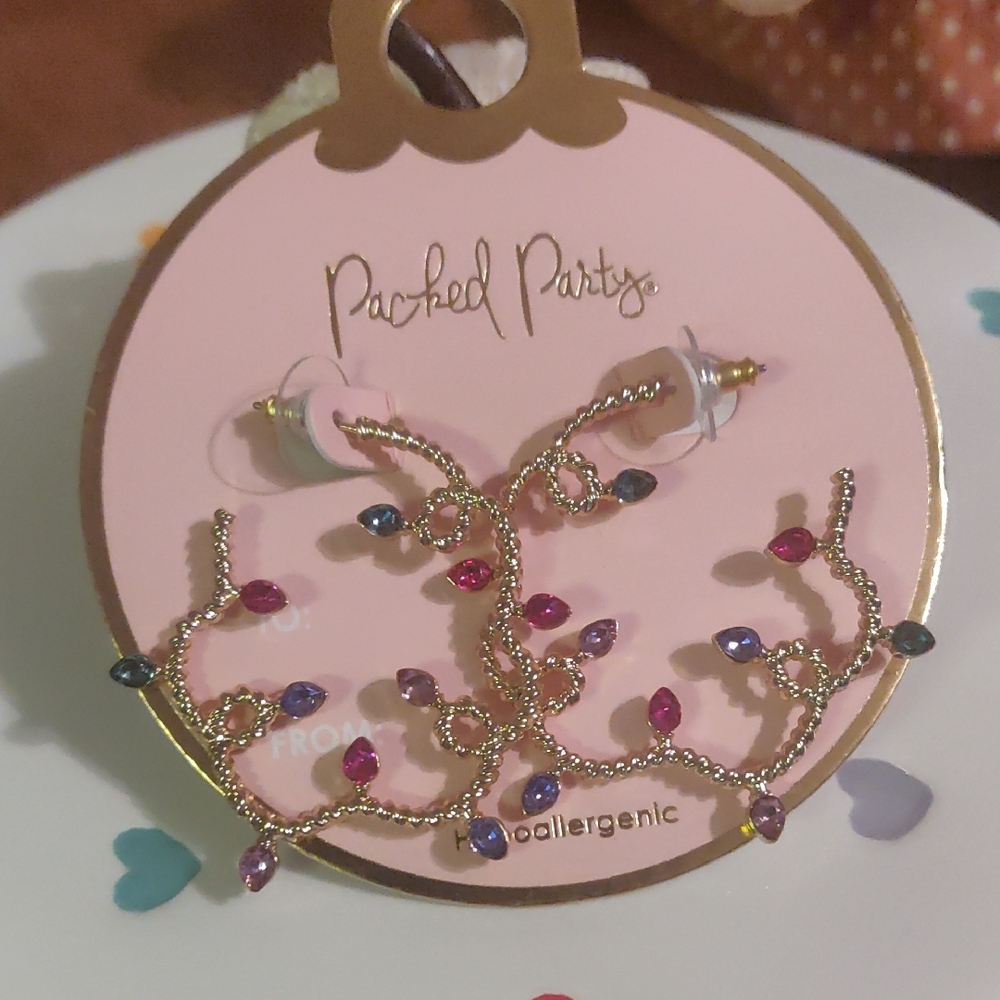 Packed Party Gold Earrings with Multicolor Accents